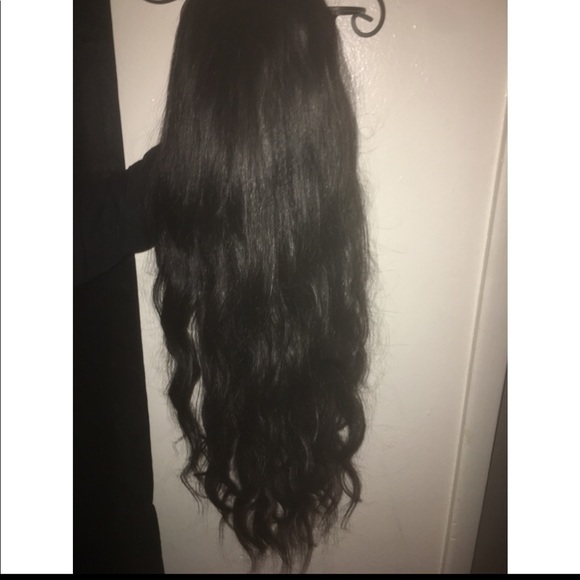 Real human hair long  Dark Brown Wig